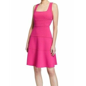 KOBI HALPERIN Size 6 MICHAELA SCALLOP-TRIM SLEEVELESS A-LINE DRESS BLOSSOM